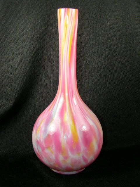 Victorian Slender Neck Pink Cased End Of Day Glass Vase