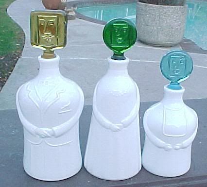 Milk Glass Lobeco Bottles Family Father, Mother &amp; Child made in Italy