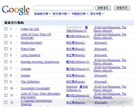 谷歌中国音乐搜索开始主打“最新发行歌曲”