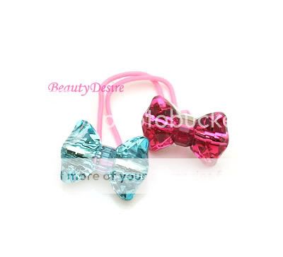 Pink Blue Two Tone Ice Cube Robbon Bow Ponytail Holder  